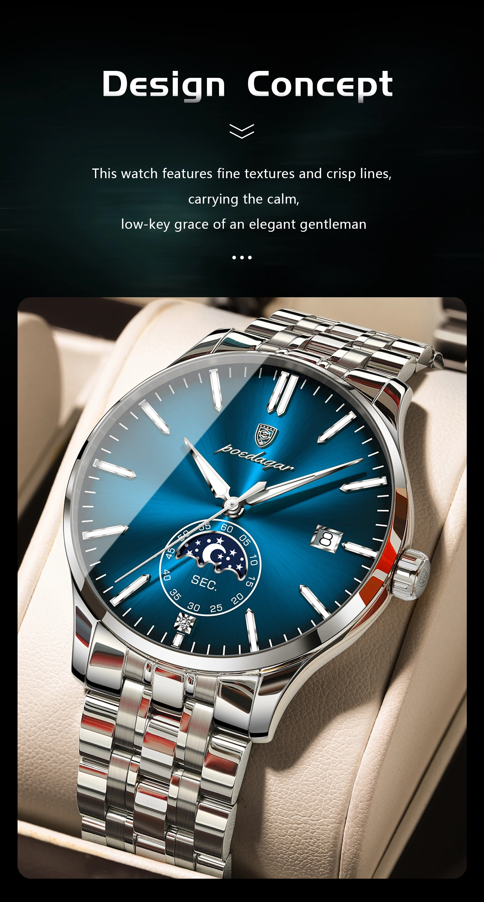 POEDAGAR Top Brand Man Wristwatch Business Stainless Steel Quartz Men Watch Waterproof Luminous Date Fashion Men's Watches Reloj
