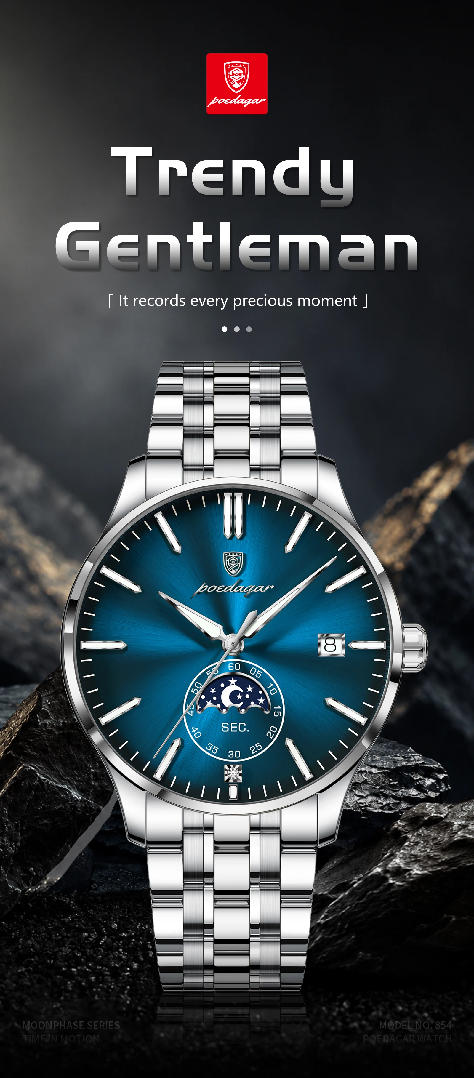 POEDAGAR Top Brand Man Wristwatch Business Stainless Steel Quartz Men Watch Waterproof Luminous Date Fashion Men's Watches Reloj