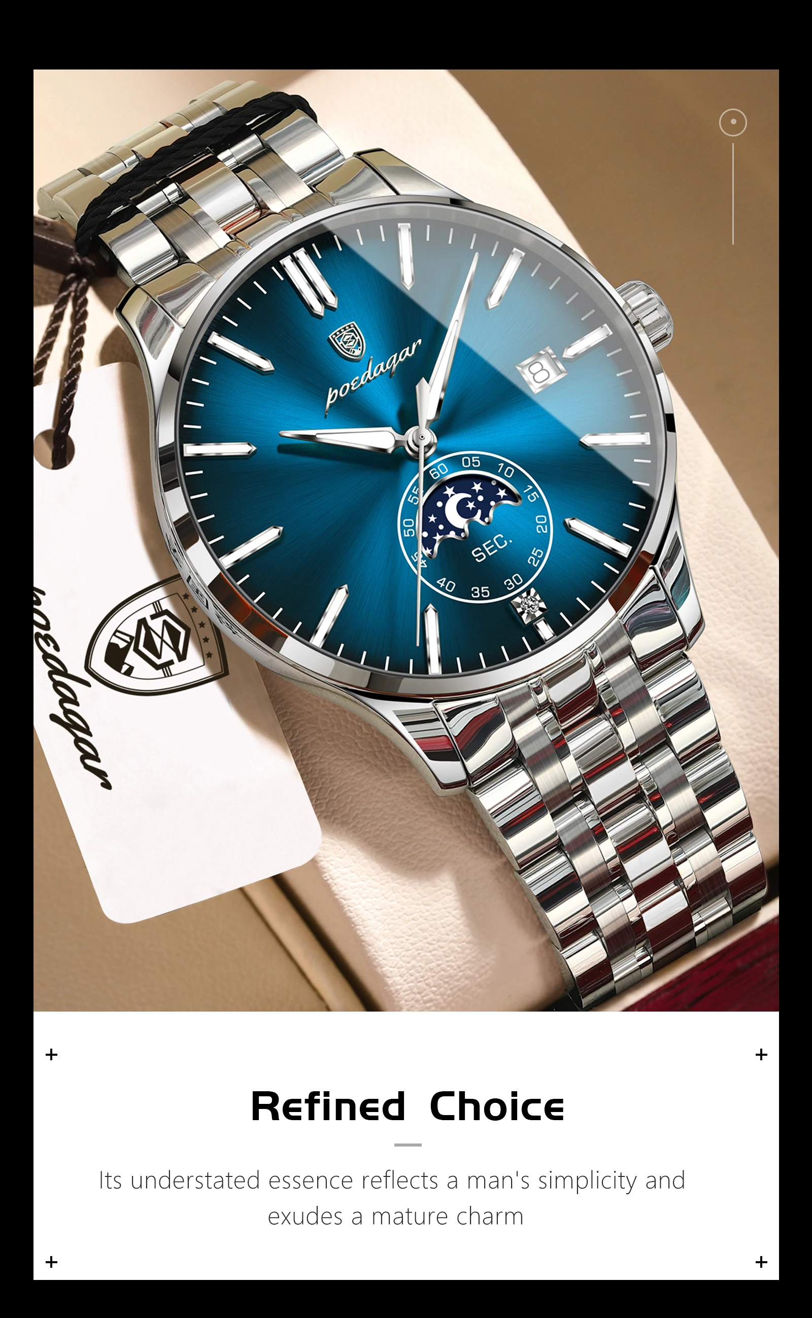 POEDAGAR Top Brand Man Wristwatch Business Stainless Steel Quartz Men Watch Waterproof Luminous Date Fashion Men's Watches Reloj