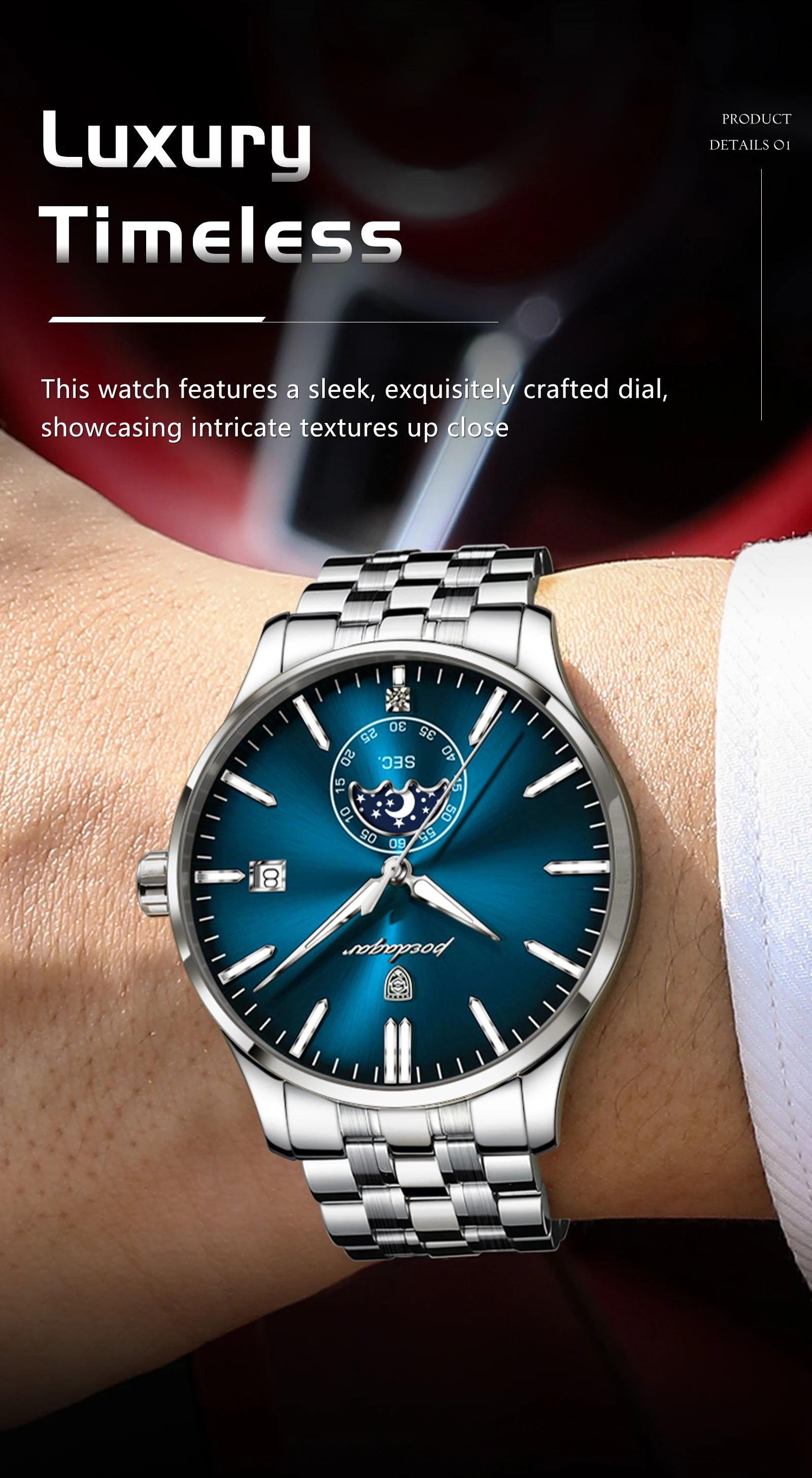 POEDAGAR Top Brand Man Wristwatch Business Stainless Steel Quartz Men Watch Waterproof Luminous Date Fashion Men's Watches Reloj