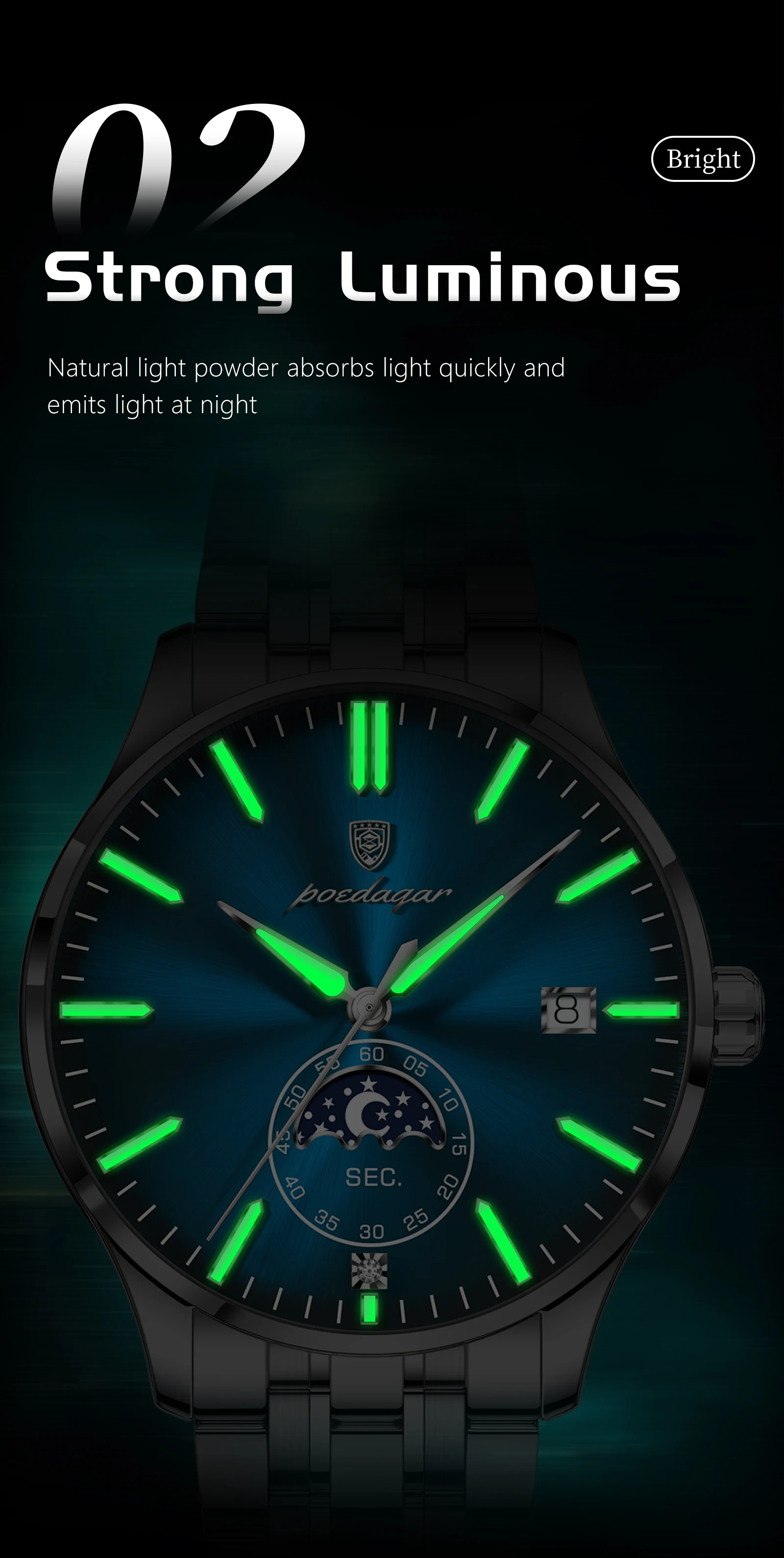 POEDAGAR Top Brand Man Wristwatch Business Stainless Steel Quartz Men Watch Waterproof Luminous Date Fashion Men's Watches Reloj