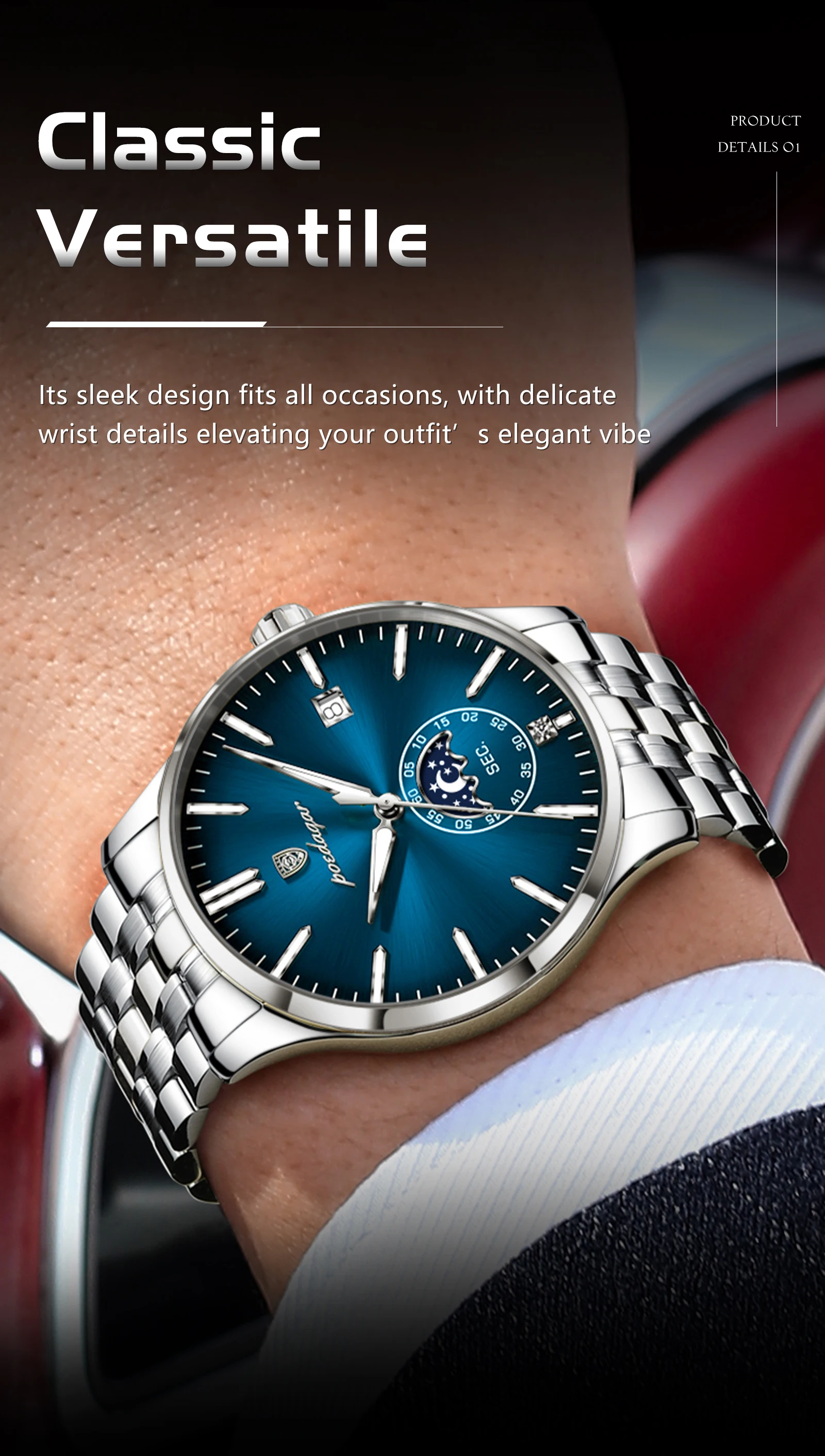 POEDAGAR Top Brand Man Wristwatch Business Stainless Steel Quartz Men Watch Waterproof Luminous Date Fashion Men's Watches Reloj