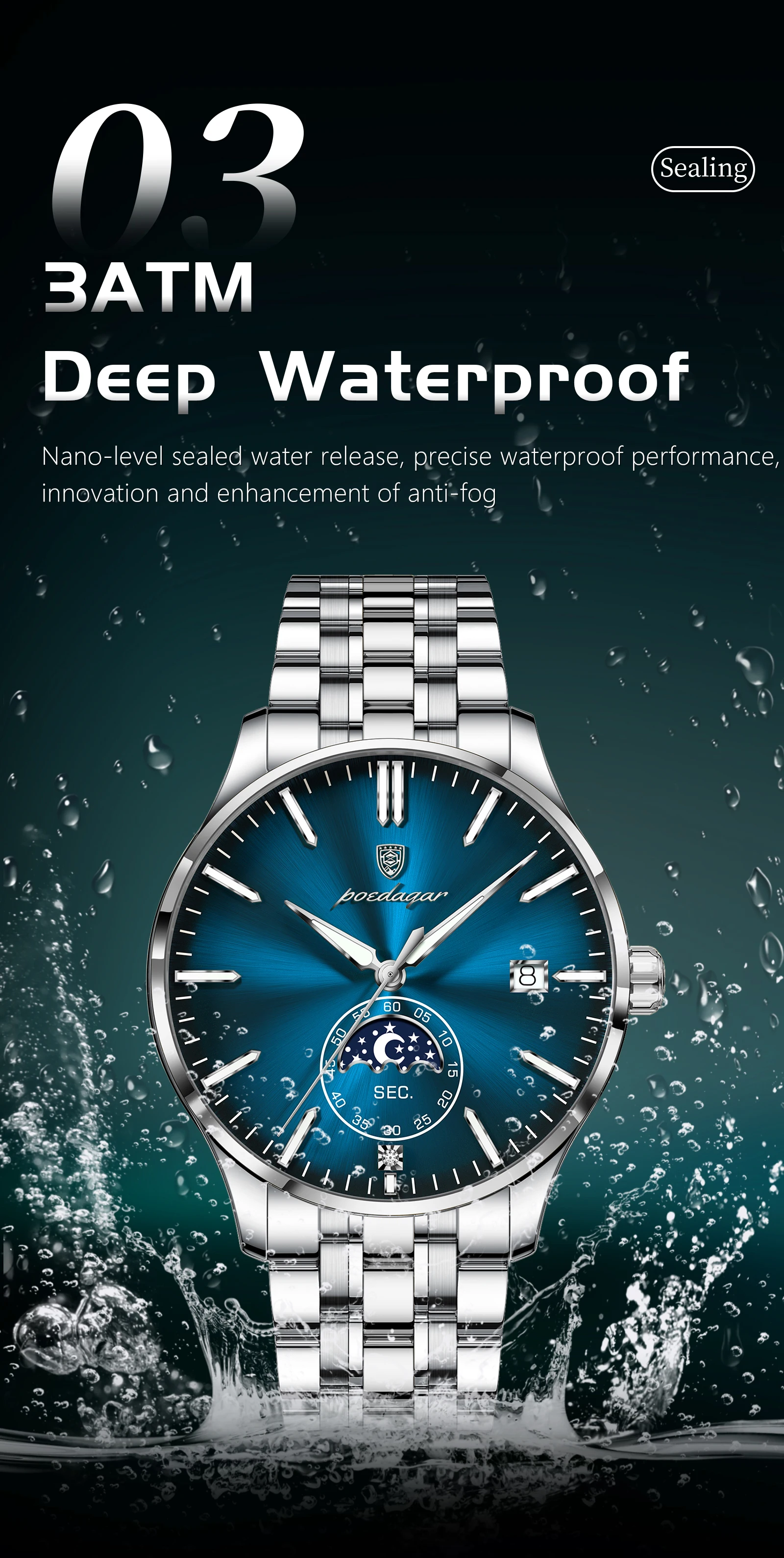 POEDAGAR Top Brand Man Wristwatch Business Stainless Steel Quartz Men Watch Waterproof Luminous Date Fashion Men's Watches Reloj