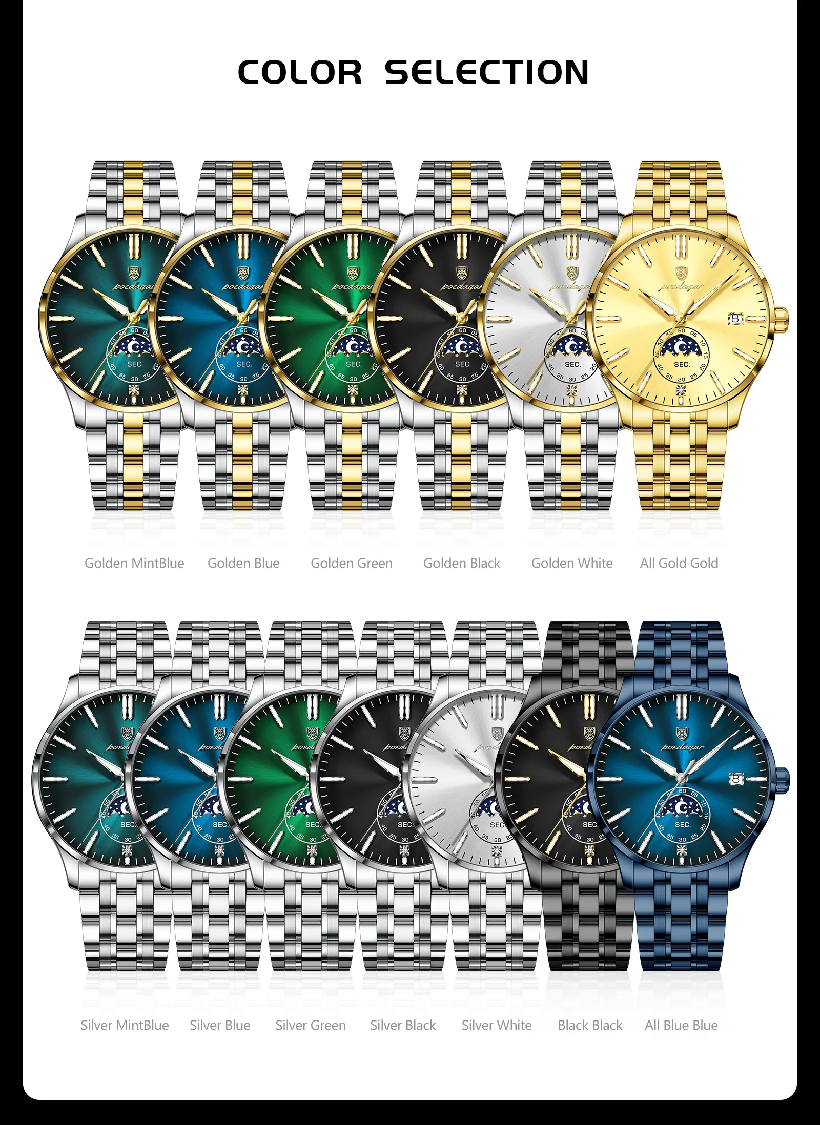 POEDAGAR Top Brand Man Wristwatch Business Stainless Steel Quartz Men Watch Waterproof Luminous Date Fashion Men's Watches Reloj