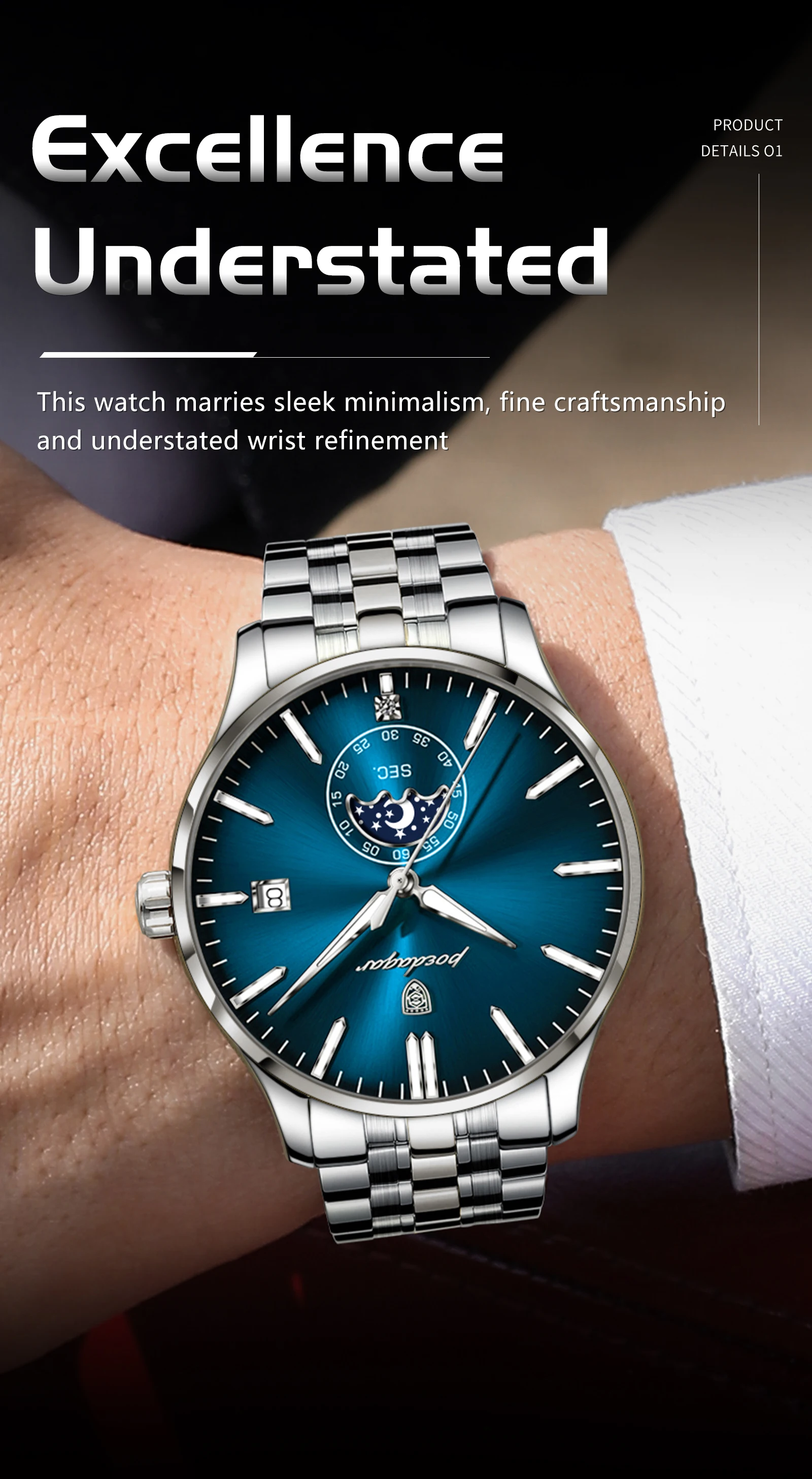 POEDAGAR Top Brand Man Wristwatch Business Stainless Steel Quartz Men Watch Waterproof Luminous Date Fashion Men's Watches Reloj