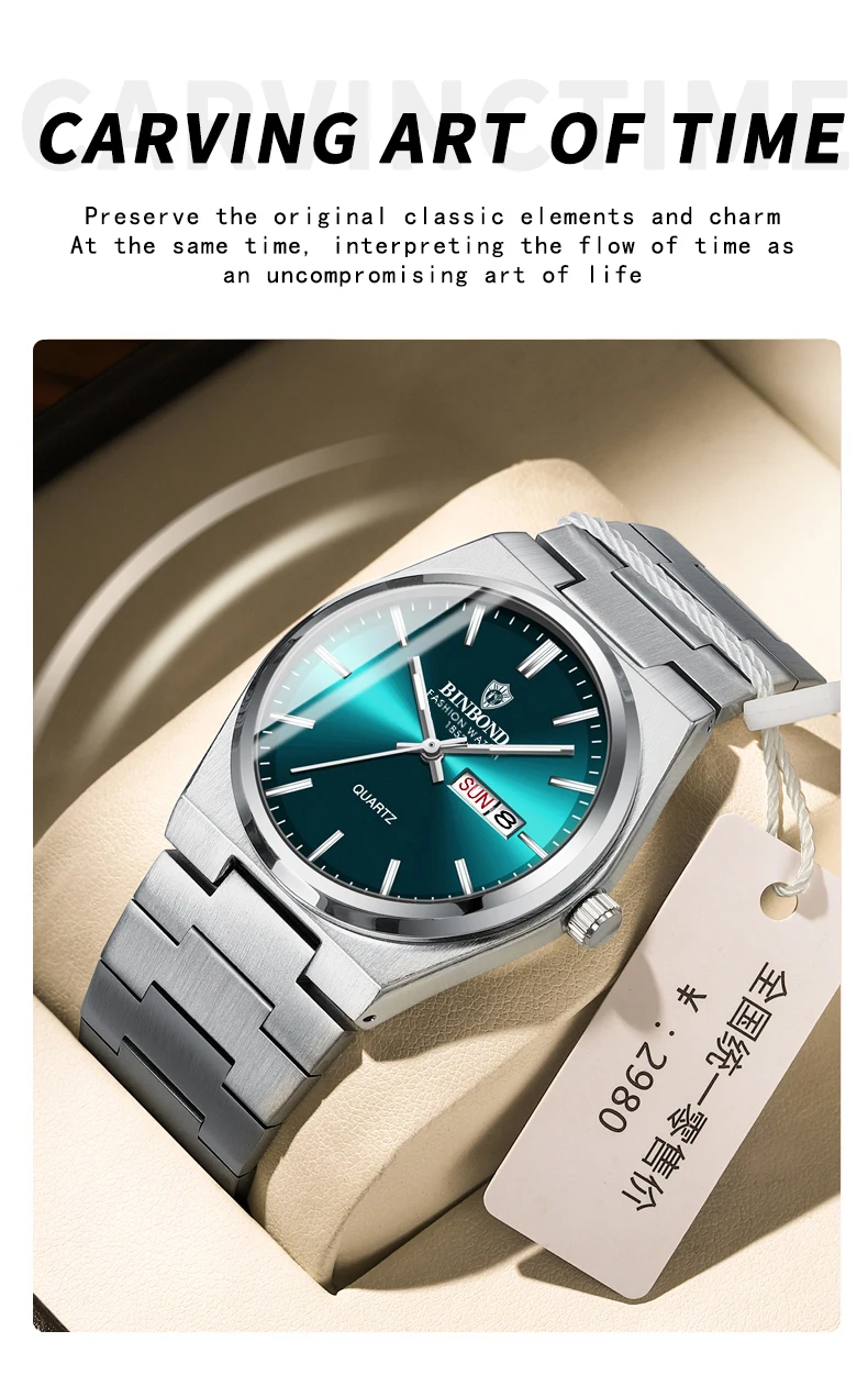 BINBOND Fashion New Men Business Watch Leisure Quartz Stainless Steel Buckle Watches Waterproof Luminous Calendar Men's Watches