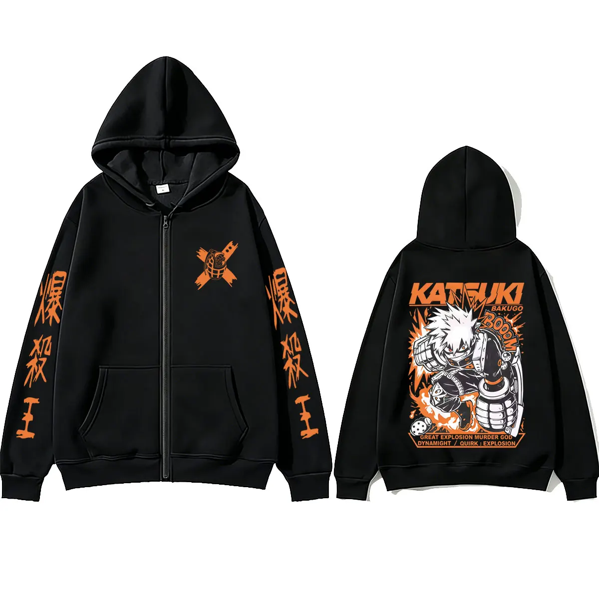Anime My Hero Academia Bakugou Katsuki Zipper Hoodie Men Women Casual Oversized Zip Up Jacket Coat Male Cartoon Harajuku Hoodies