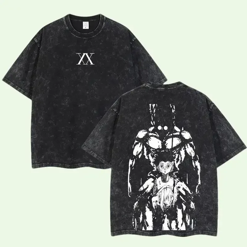 Gon Freecss Print T-shirt Hunter x Hunter Anime Clothing Men Women Short Sleeve Cotton Tshirts Retro Washed Tee Harajuku T Shirt