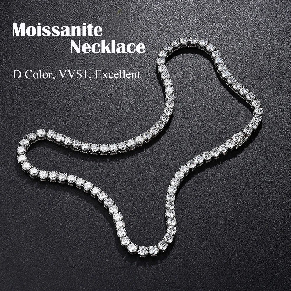 FEOBUR 3/4/5mm Real Moissanite Tennis Necklace for Women Men S925 Silver Certified Full Diamond Neck Chains Trendy Jewelry Gift
