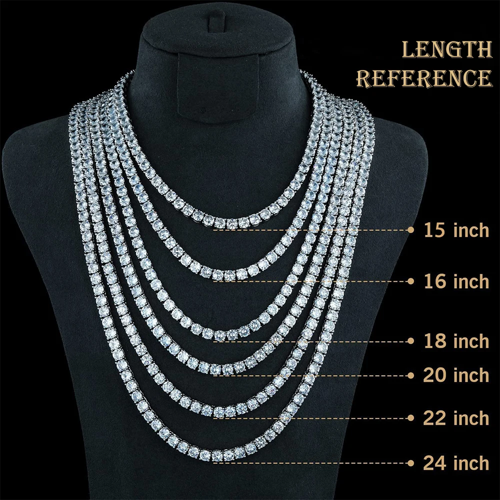 FEOBUR 3/4/5mm Real Moissanite Tennis Necklace for Women Men S925 Silver Certified Full Diamond Neck Chains Trendy Jewelry Gift