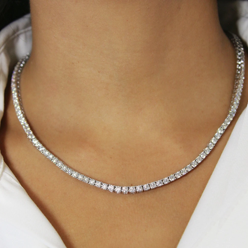 FEOBUR 3/4/5mm Real Moissanite Tennis Necklace for Women Men S925 Silver Certified Full Diamond Neck Chains Trendy Jewelry Gift