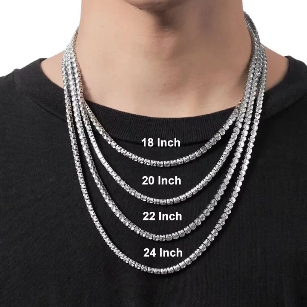 FEOBUR 3/4/5mm Real Moissanite Tennis Necklace for Women Men S925 Silver Certified Full Diamond Neck Chains Trendy Jewelry Gift