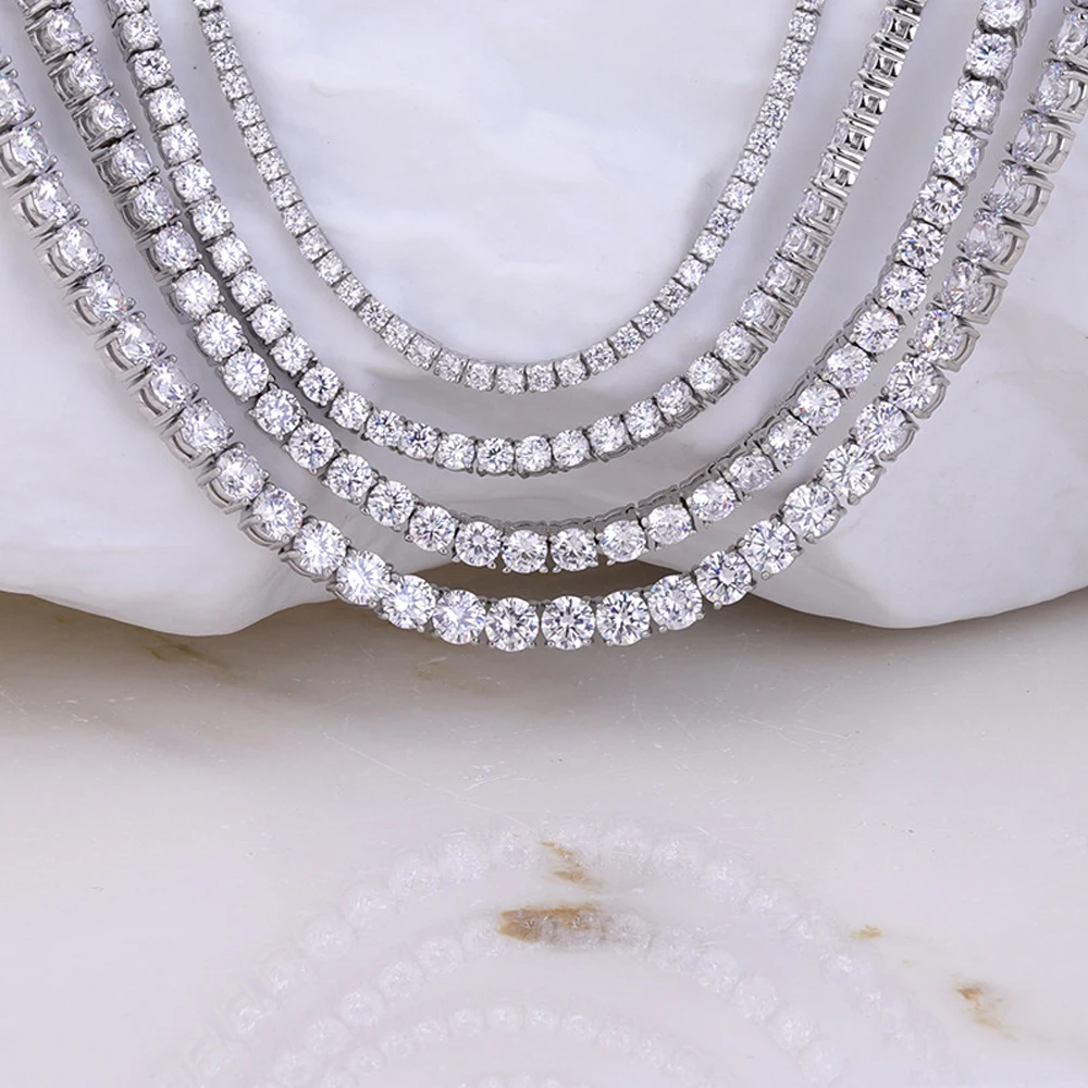 FEOBUR 3/4/5mm Real Moissanite Tennis Necklace for Women Men S925 Silver Certified Full Diamond Neck Chains Trendy Jewelry Gift