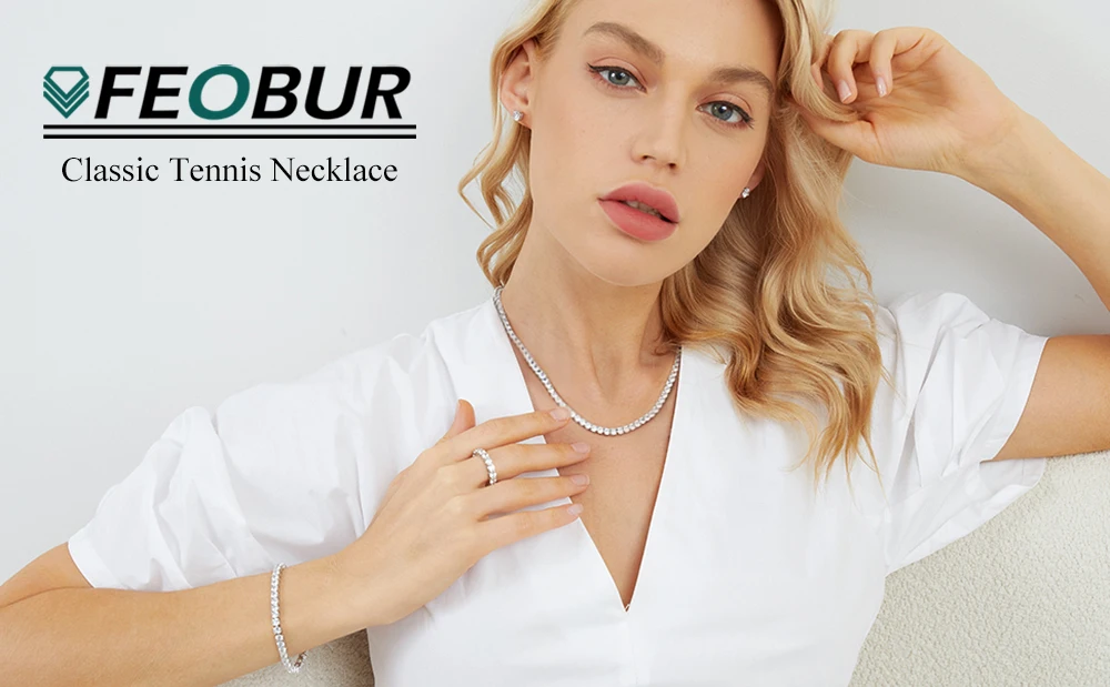 FEOBUR 3/4/5mm Real Moissanite Tennis Necklace for Women Men S925 Silver Certified Full Diamond Neck Chains Trendy Jewelry Gift