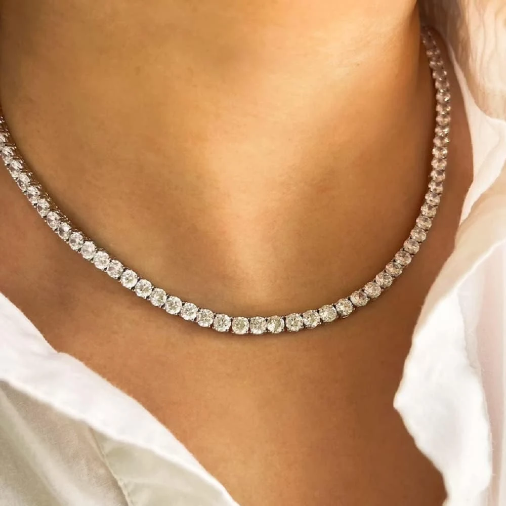 FEOBUR 3/4/5mm Real Moissanite Tennis Necklace for Women Men S925 Silver Certified Full Diamond Neck Chains Trendy Jewelry Gift