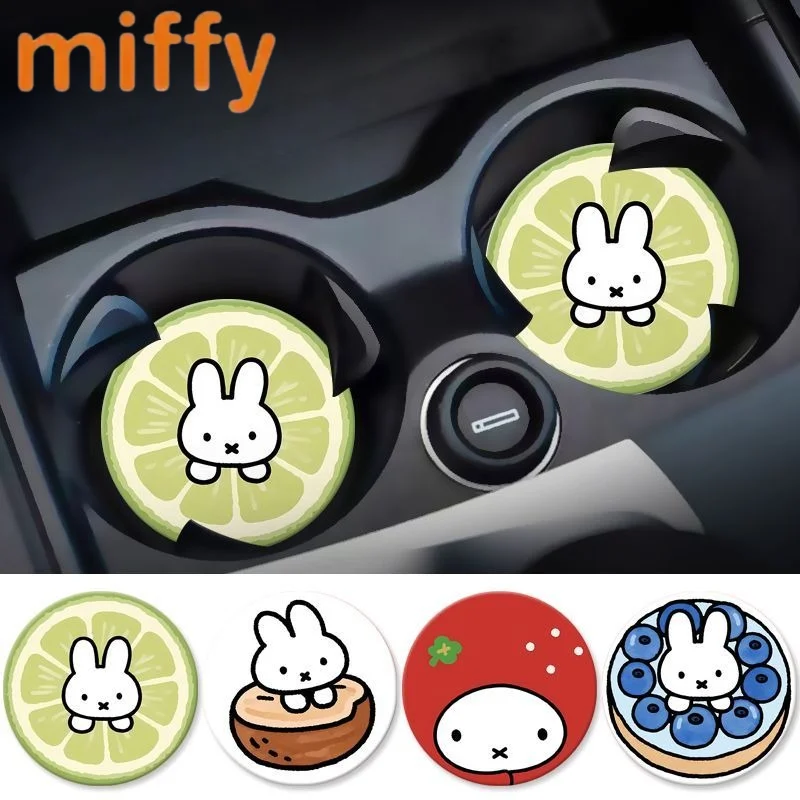 Cute Miffy Rabbit Creative Cartoon Pattern New Car Storage Slot Accessories, Personalized Fashionable Waterproof PU Coaster