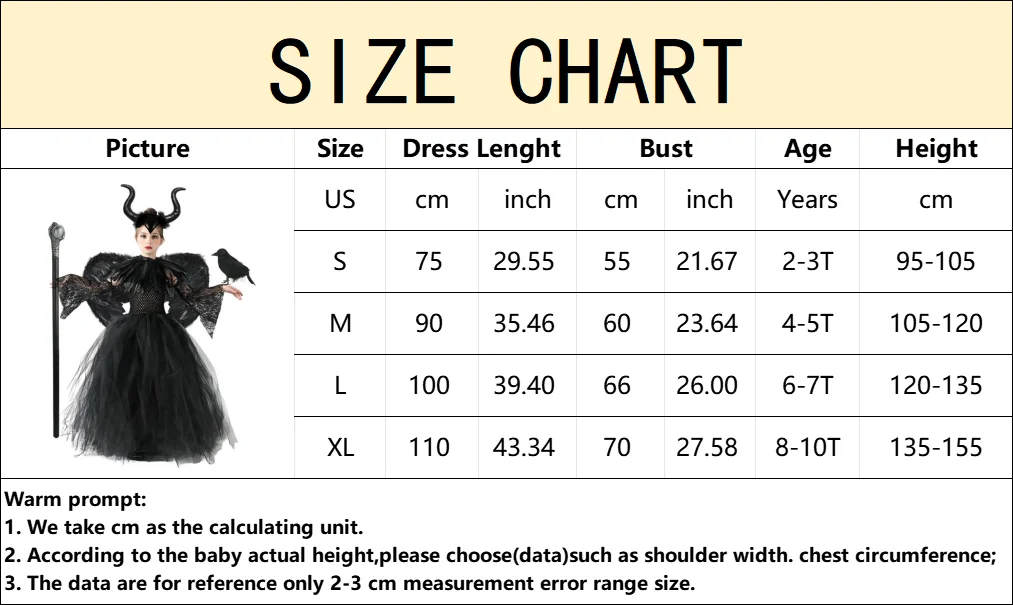 Handmade Tutu Princess Dress Girls Cosplay Costume Evil Queen Black Mesh Children's Carnival Party Wand Demonic Witch Dress