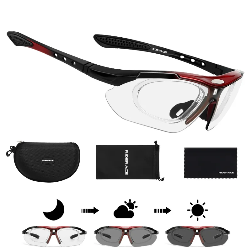 RIDERACE Cycling Sunglasses Photochromic Sun Glasses MTB Mountain Bike Eyewear Sports Cycle Road Bicycle Goggles