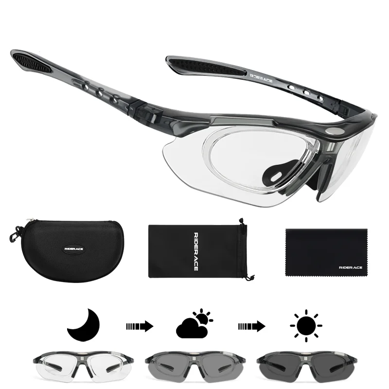 RIDERACE Cycling Sunglasses Photochromic Sun Glasses MTB Mountain Bike Eyewear Sports Cycle Road Bicycle Goggles