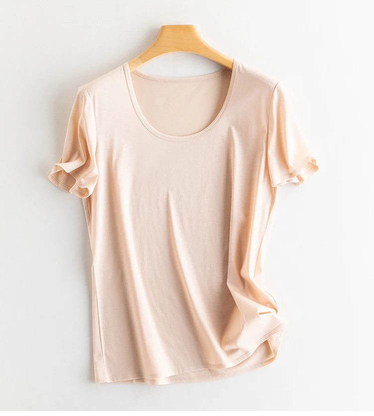 Summer Short Sleeve T-Shirt Women Tee Shirts Real Silk Linen Cotton T Shirt Women's Casual Tees V-neck Woman Tshirt Solid Tops