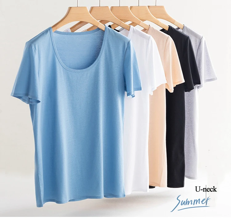 Summer Short Sleeve T-Shirt Women Tee Shirts Real Silk Linen Cotton T Shirt Women's Casual Tees V-neck Woman Tshirt Solid Tops
