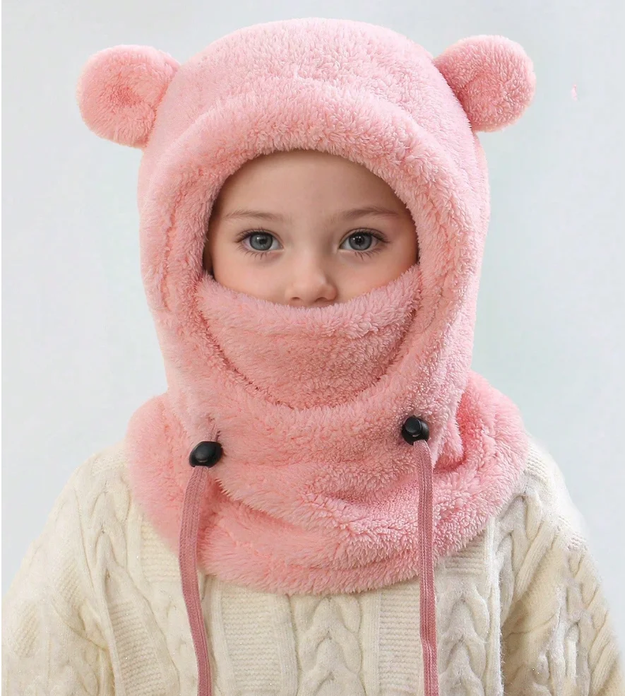 2-8Y Baby Boys And Girls In Autumn And Winter Warm Hats Cute Ears To Prevent Cold Hat Scarf Integrated Face Ion Mask Mask Hat