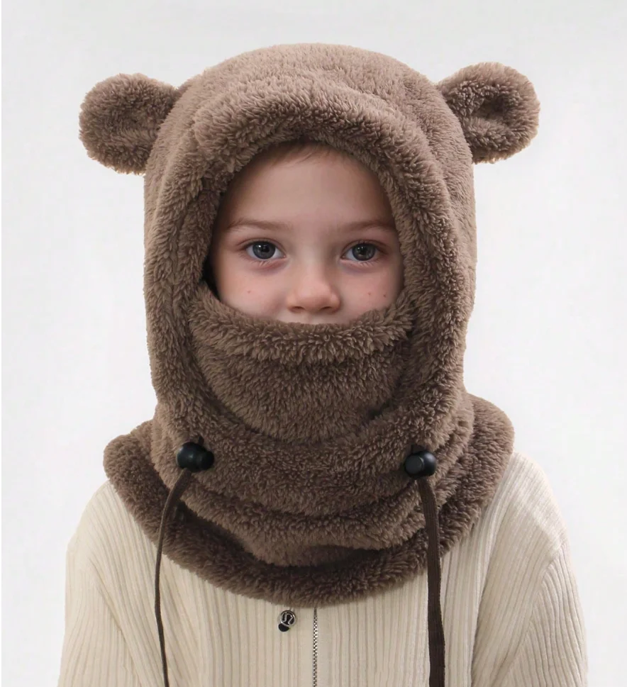 2-8Y Baby Boys And Girls In Autumn And Winter Warm Hats Cute Ears To Prevent Cold Hat Scarf Integrated Face Ion Mask Mask Hat