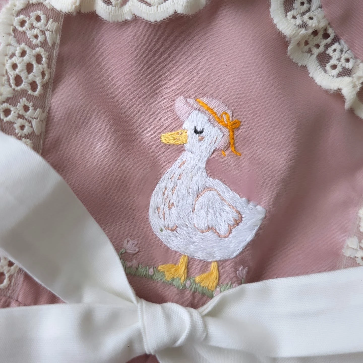 Summer Baby Girl Duck Embroidery Bow Lace Pink Puffy Suit For Casual Party Birthday Wedding Photography