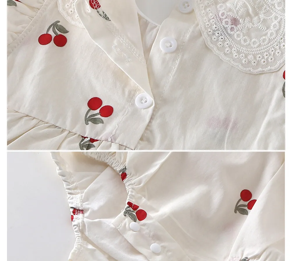 Summer newborn baby girls clothes lace cherry jumpsuit sets for infant girls cloth baby 1st birthday princess rompers coats sets