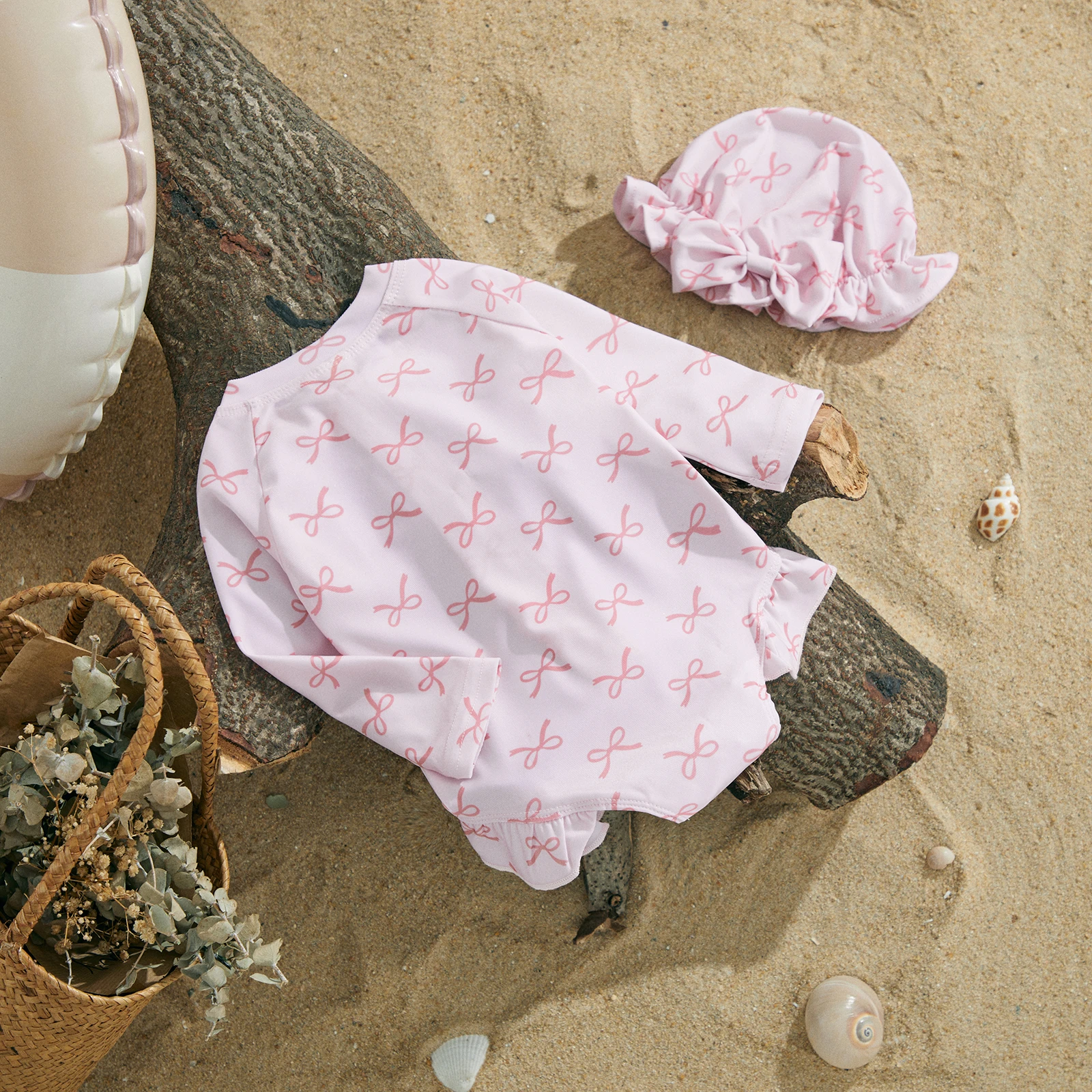 MISOWMNJOY Princess Baby Girl Swimwear Long Sleeve Rash Guard Beach Swimsuit Bow/Cherry Print Toddler Bathing Suit with Sun Hat