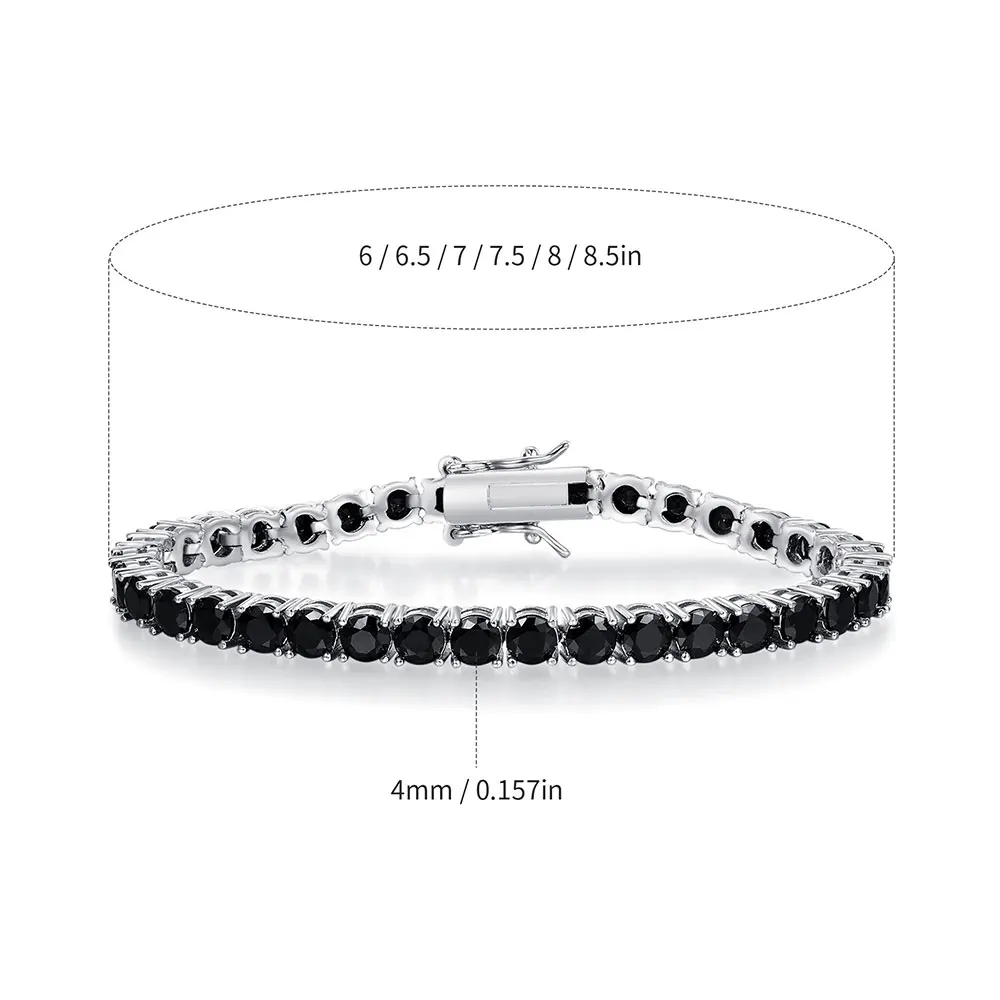 Nuoya Hip Hop 4mm Black Nano Zircon Tennis Bracelet Silver Plated Iced Out Black Diamond Chain for Man Women Gift 6-7inch