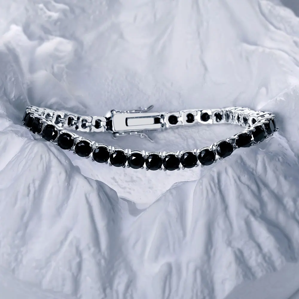 Nuoya Hip Hop 4mm Black Nano Zircon Tennis Bracelet Silver Plated Iced Out Black Diamond Chain for Man Women Gift 6-7inch