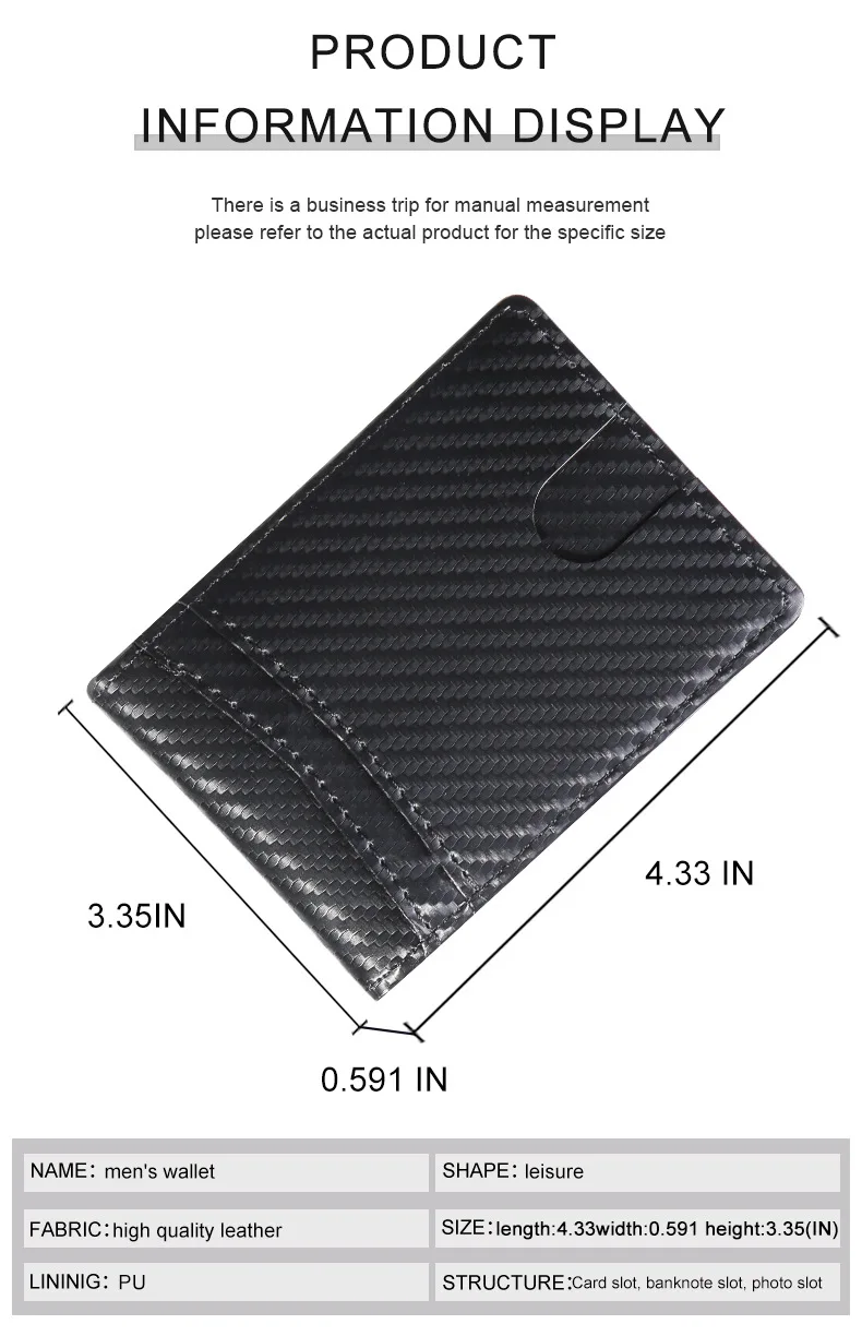 Homefish Anti‑RFID Blocking Carbon Fiber Leather Men's Bifold Wallet Slim Money Clip ID Credit Card Holder