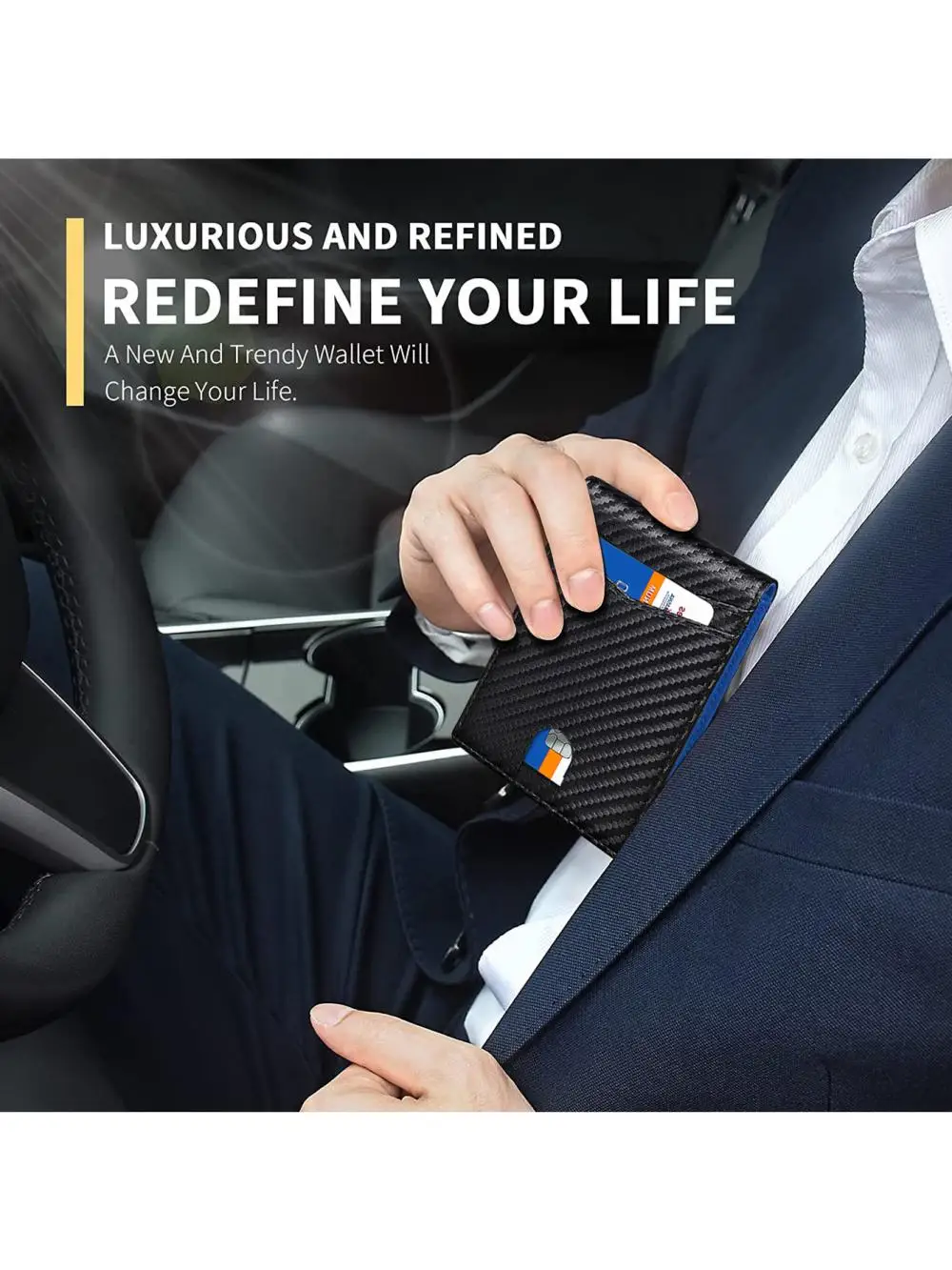 Homefish Anti‑RFID Blocking Carbon Fiber Leather Men's Bifold Wallet Slim Money Clip ID Credit Card Holder