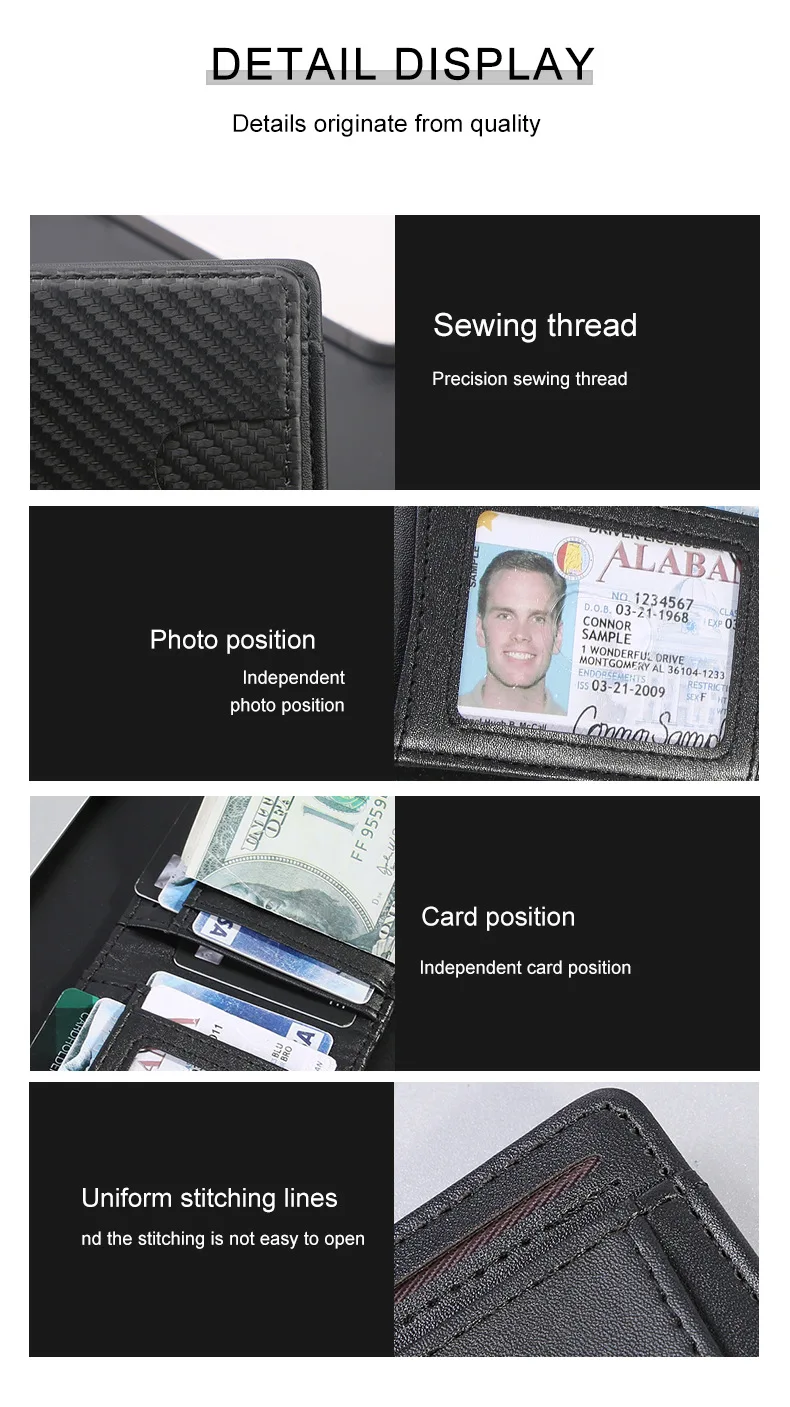 Homefish Anti‑RFID Blocking Carbon Fiber Leather Men's Bifold Wallet Slim Money Clip ID Credit Card Holder