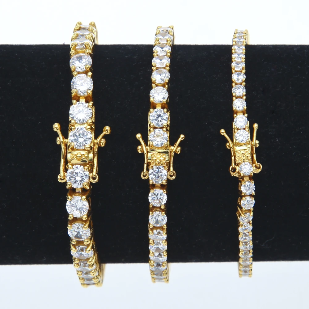UWIN Black Color Tennis Chain Bracelet Round Cubic Zirconia AAA CZ Tennis Link Wrist Bracelets Hip Hop Jewelry for Rappers