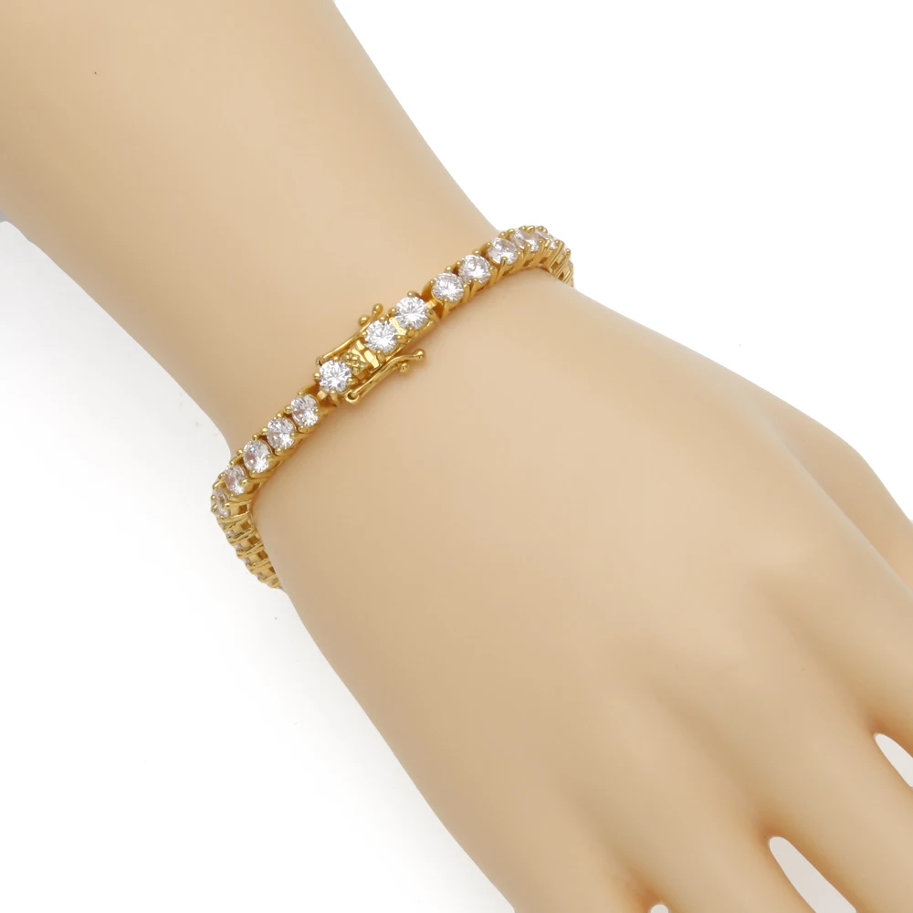 UWIN Black Color Tennis Chain Bracelet Round Cubic Zirconia AAA CZ Tennis Link Wrist Bracelets Hip Hop Jewelry for Rappers