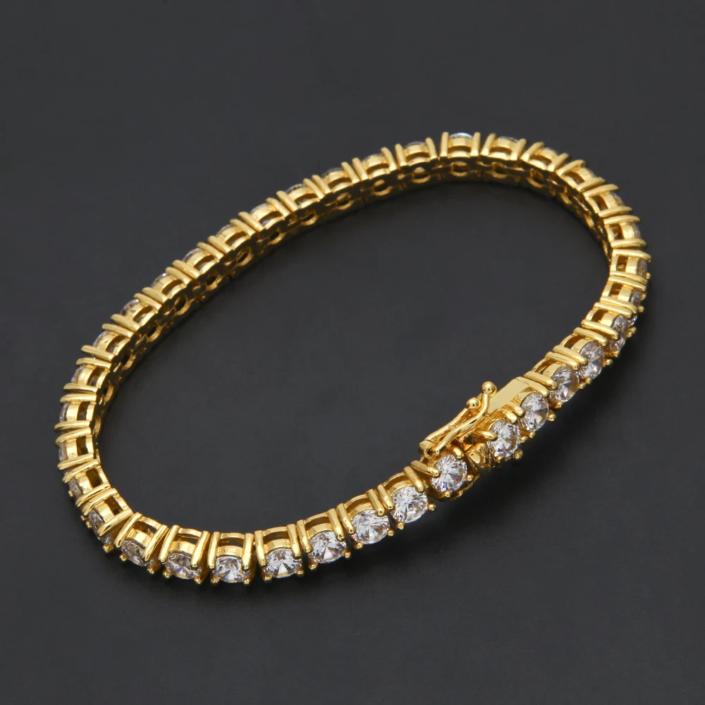 UWIN Black Color Tennis Chain Bracelet Round Cubic Zirconia AAA CZ Tennis Link Wrist Bracelets Hip Hop Jewelry for Rappers