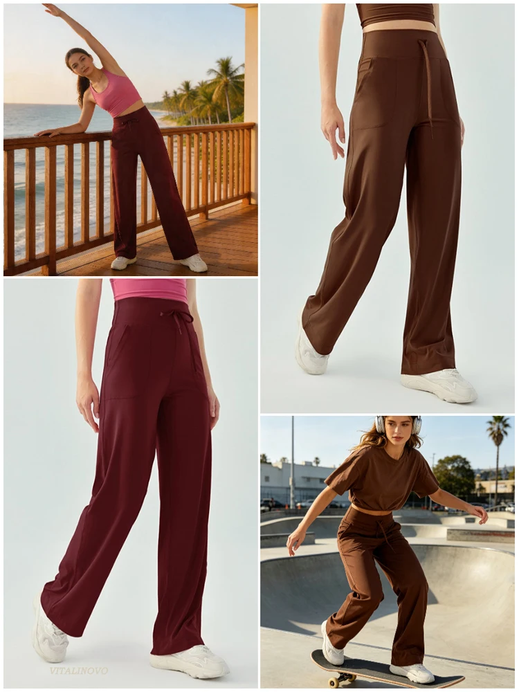 Yoga Pants Women Wide Leg Pants with Pockets High Waist Stretch Work Dress Pants Buttery Soft Casual Lounge Sweatpants Comfy