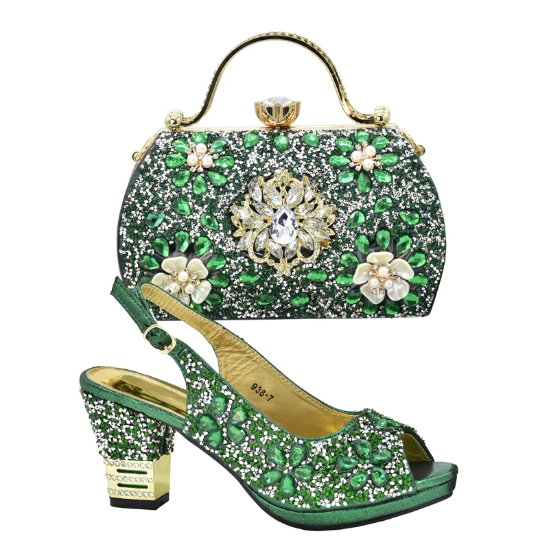Italian Women Wedding Shoes and Bag Set Decorated with Rhinestone Africa Shoe and Bag Set Plus Size Heels 43 Wedding Shoes Bride
