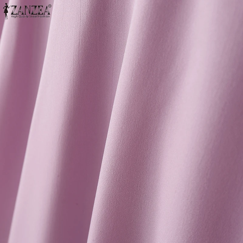 ZANZEA 2025 Summer Sundress Women O-Neck Waisted Dresses Elegant Short Sleeve Pleated Work Vestidos Solid Party Knee-Length Robe