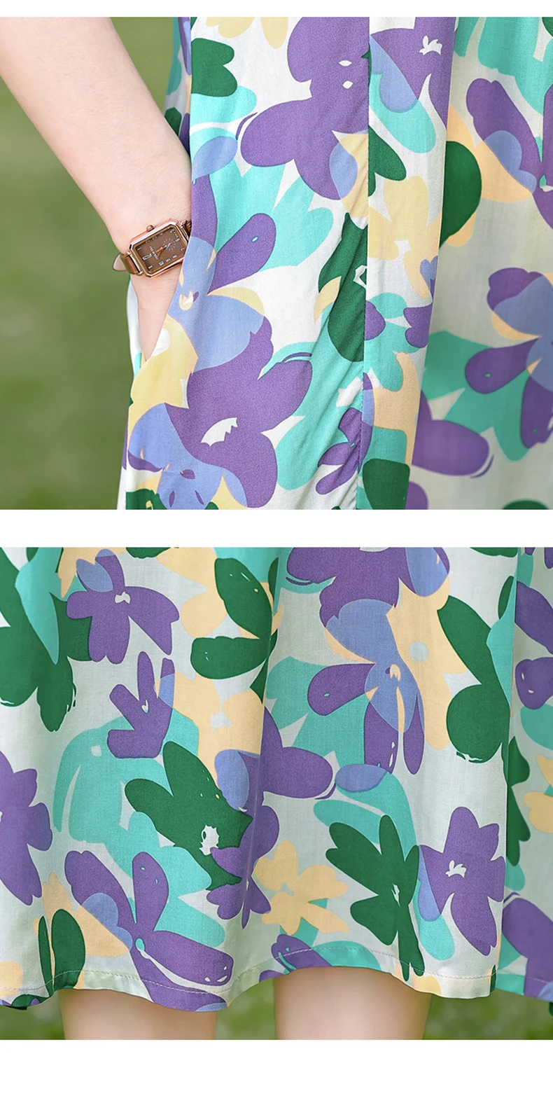 New Print plus size 2026 New Fashion Floral Printed Summer Dress Vestidos Elegant Short Sleeve Slim O-Neck Party Women clothing