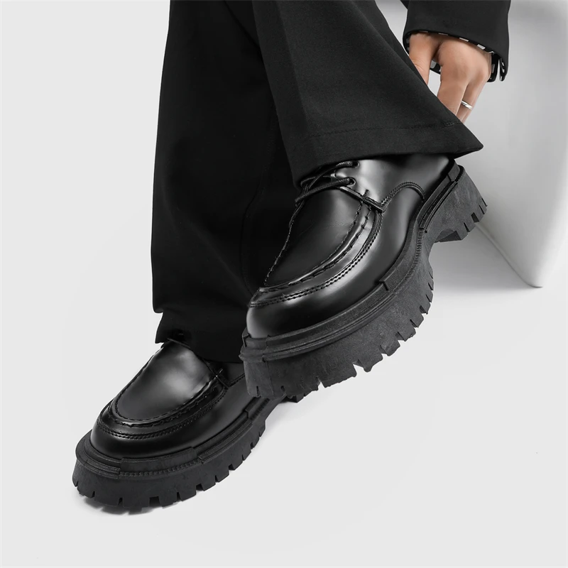 Fashion Thick Sole Leather Shoes Men Casual Shoes Classic Business Men Dress Shoes Breathable Lace-Up Handmade Shoes Moccasins