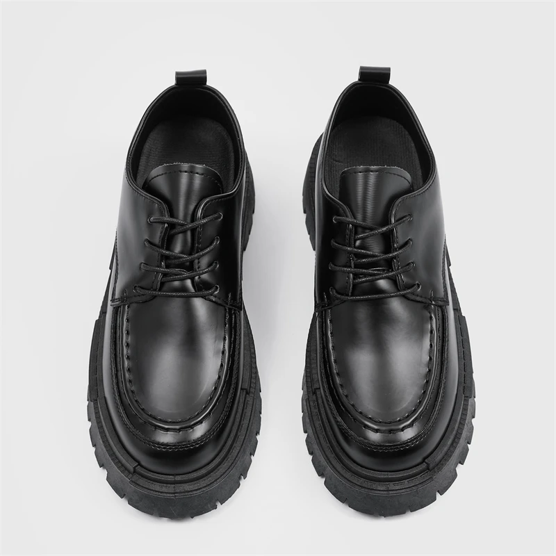 Fashion Thick Sole Leather Shoes Men Casual Shoes Classic Business Men Dress Shoes Breathable Lace-Up Handmade Shoes Moccasins
