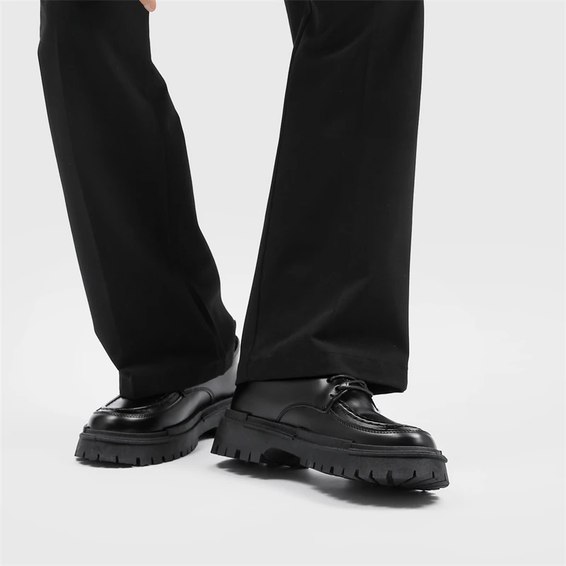 Fashion Thick Sole Leather Shoes Men Casual Shoes Classic Business Men Dress Shoes Breathable Lace-Up Handmade Shoes Moccasins