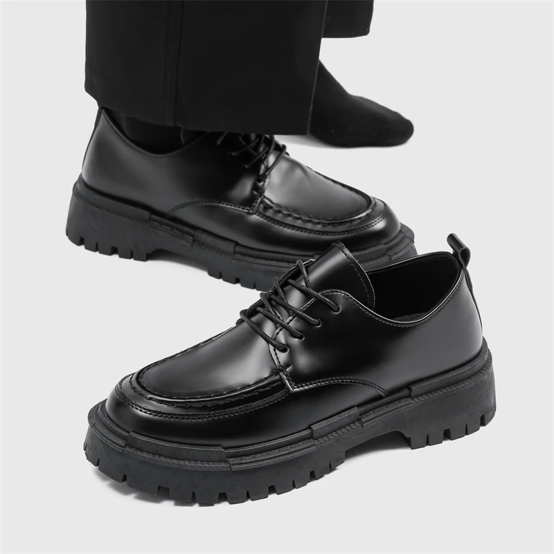Fashion Thick Sole Leather Shoes Men Casual Shoes Classic Business Men Dress Shoes Breathable Lace-Up Handmade Shoes Moccasins