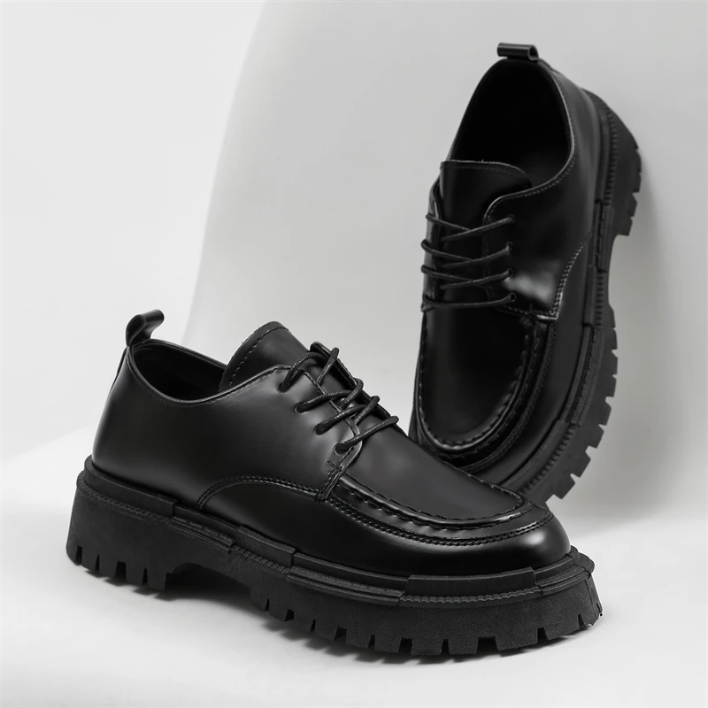 Fashion Thick Sole Leather Shoes Men Casual Shoes Classic Business Men Dress Shoes Breathable Lace-Up Handmade Shoes Moccasins