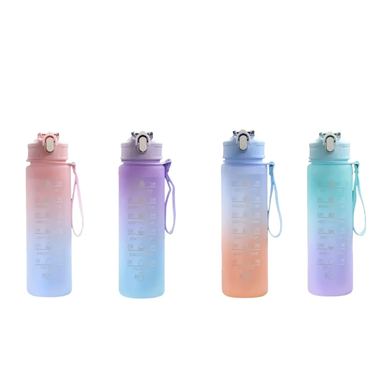 700ml Inspirational Outdoor Sports Water Cup With Time Scale And Drop-Resistant Lid - Portable And Fashionable
