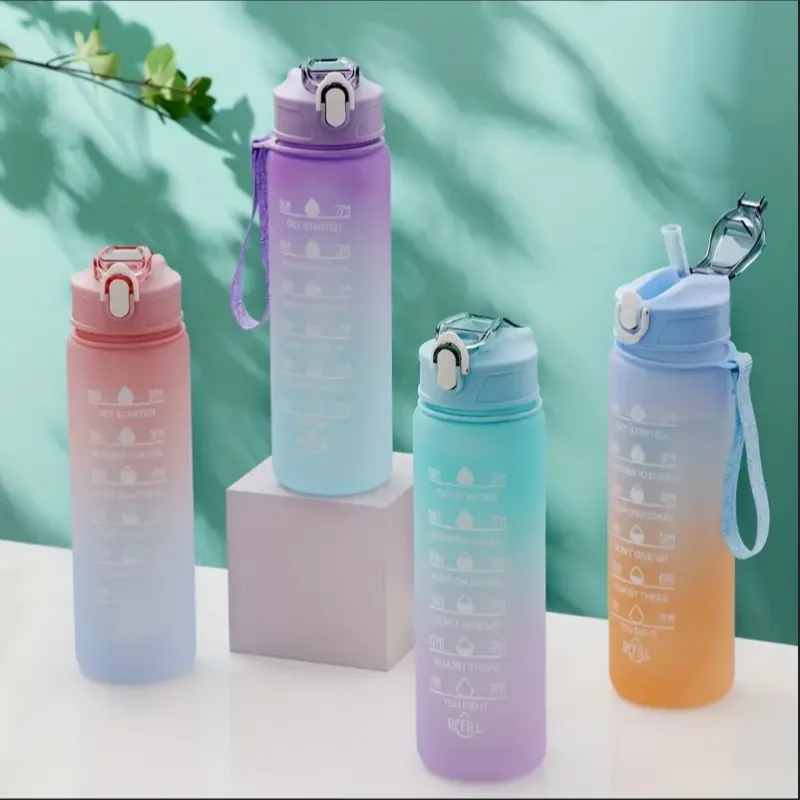 700ml Inspirational Outdoor Sports Water Cup With Time Scale And Drop-Resistant Lid - Portable And Fashionable