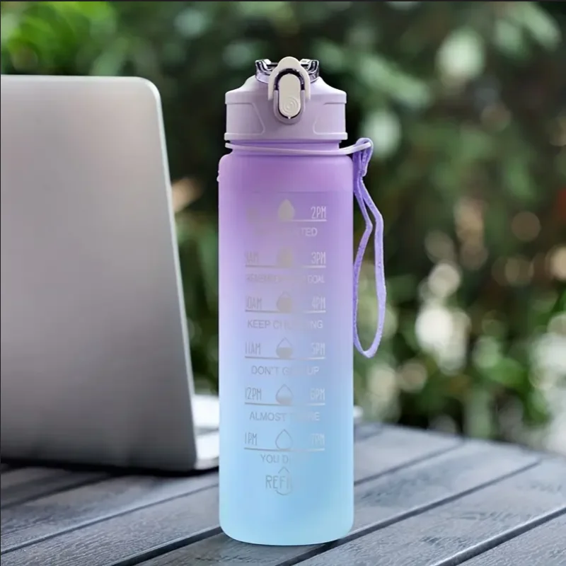 700ml Inspirational Outdoor Sports Water Cup With Time Scale And Drop-Resistant Lid - Portable And Fashionable
